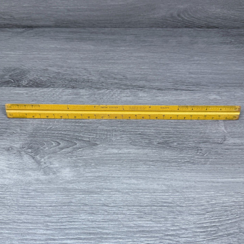 Vtg U.S. ST’D Wood Drafting Ruler Triangle 3-Sided Vintage Measuring 12″ L #1727