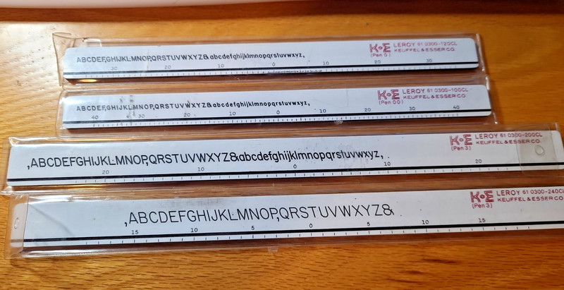 Lot 4 Vtg K+E Leroy Lettering Guide Templates Keuffel & Esser Drafting Ruler