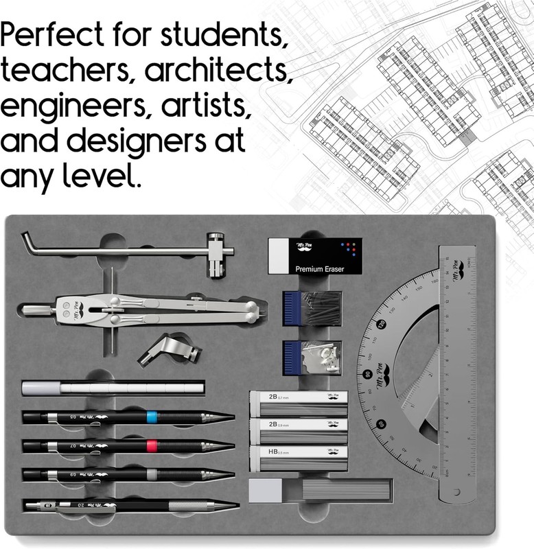 Professional Geometry Set, Silver Geometry Kit for Artists, Metal Rulers gallery