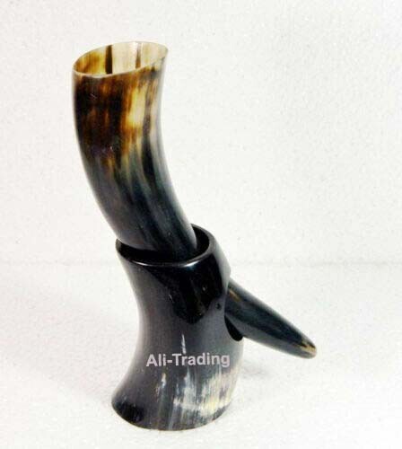 Real Vintage Drinking Horn Medieval Viking Cup With Stand For Beer Mead Wine
