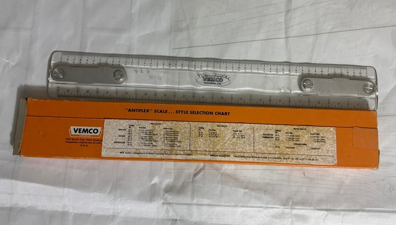 Vtg VEMCO Antiflex Aluminum Rib Clear Plastic Drafting Machine Scale 9P 12 Ruler