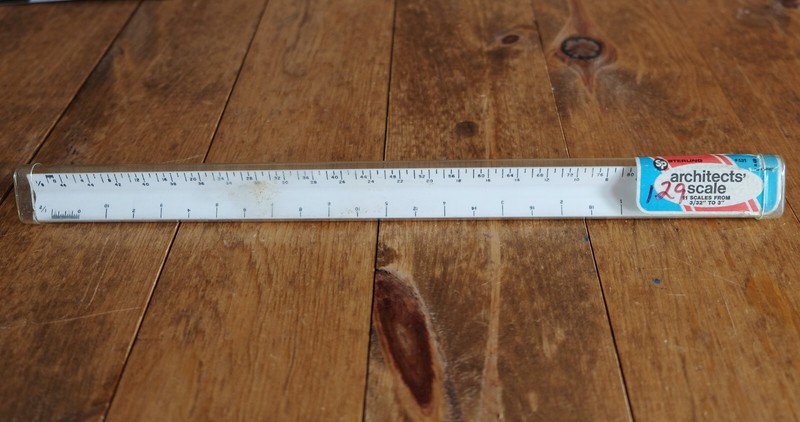 Vintage 1972 Sterling Plastics Architect Scale Triangular Ruler Used w/ Case