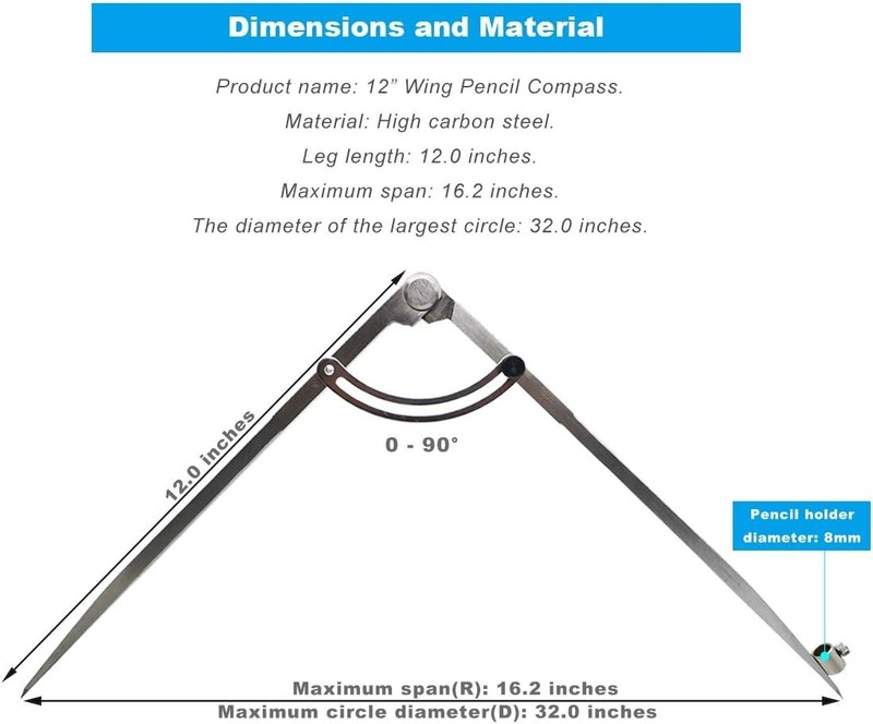 12 inch Professional Woodworking Compass with Pencil Holder for Carpenter, Locka gallery