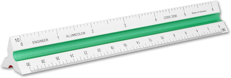 Aluminum Engineer Color-Coded Solid Drafting Scale, 6IN, Silver