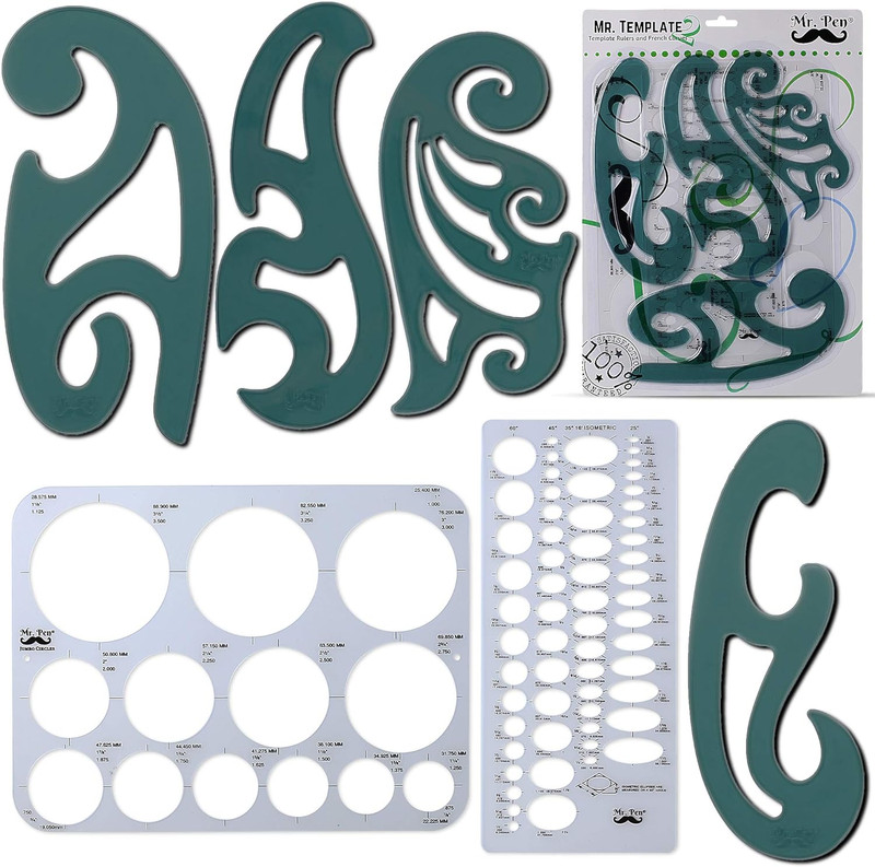 French Curve – Large Circle & Ellipse Templates (6 Pc), Curve Ruler, Drawing & D