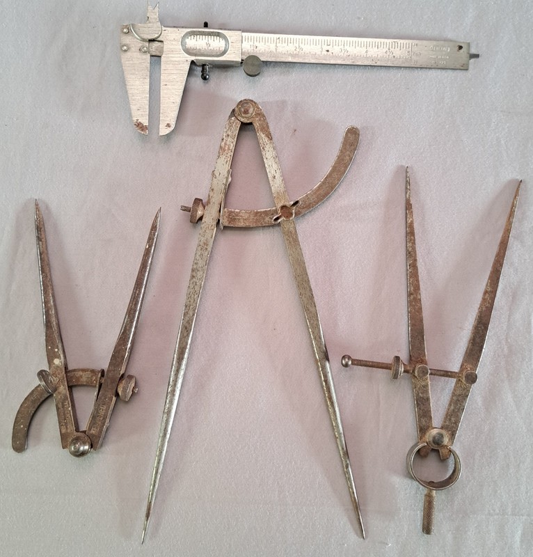 Vintage Machinist Dividers Caliper Lot CS Osborne Johnson Union General 721 USA