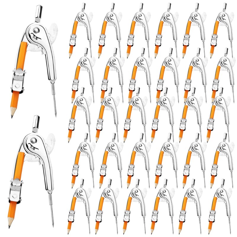 32 PCS Compass for Geometry with Pencil 6 Inch Silver Metal Drawing Tool