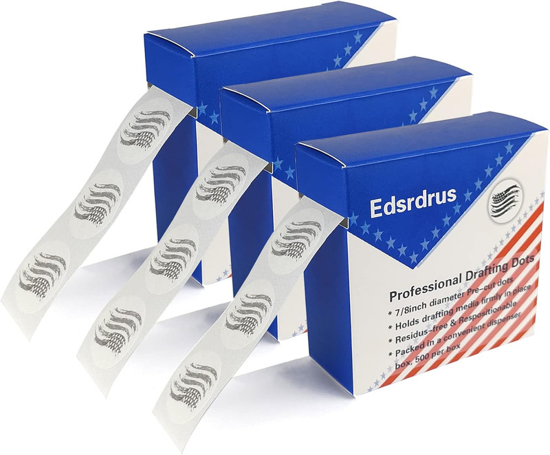 3 Pack Drafting Dots 7/8” Diameter, Low Tack, Easy Removal, Pre-Cut Drafting Tap