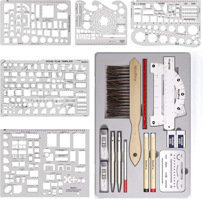 Nicpro 21PCS Professional Drafting Tools & Geometry Set with Case, Architect Com gallery