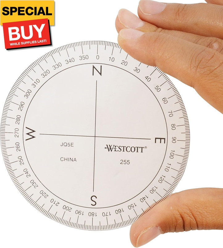 ‎360-Degree Protractor Compass for Drawing and Drafting, Clear, 3.5 in gallery