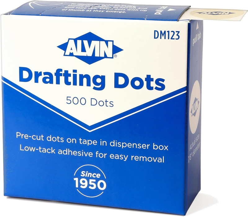 Alvin Drafting Dots – 500 Pre-Cut 7/8” Dots, Low-Tack Adhesive, Clean Removal, E