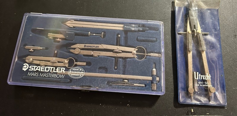 Vintage Staedtler Mars Masterbow Drafting Set & Utrecht 4M-50 drafting compass