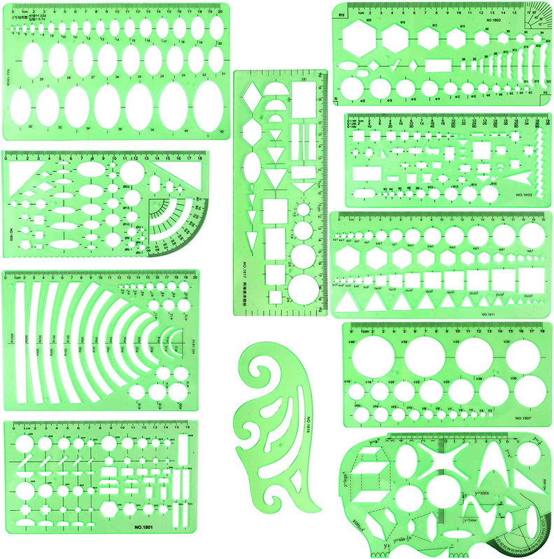 11PCS Geometric Drawings Templates, Drafting Stencils Measuring Tools, Plastic gallery