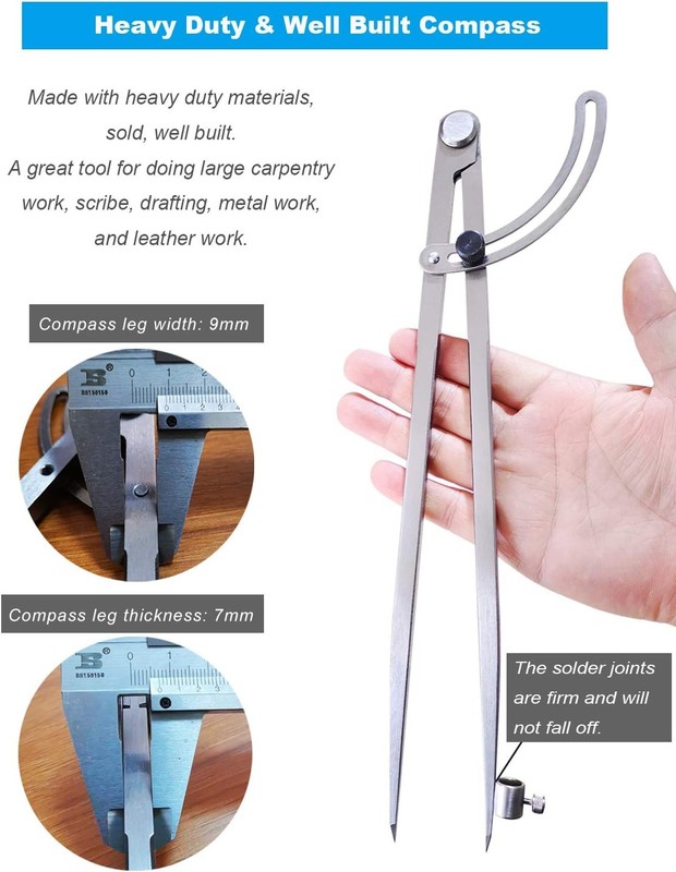 12 inch Professional Woodworking Compass with Pencil Holder for Carpenter, Locka gallery
