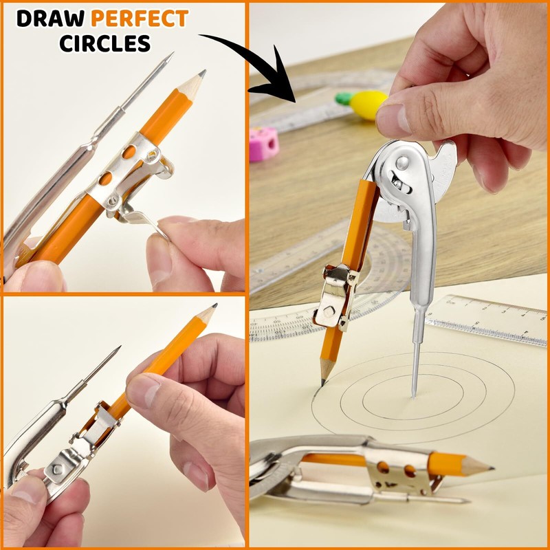 20 Pieces Silver Geometry Compass with Pencil Metal Drawing Tool for Students gallery
