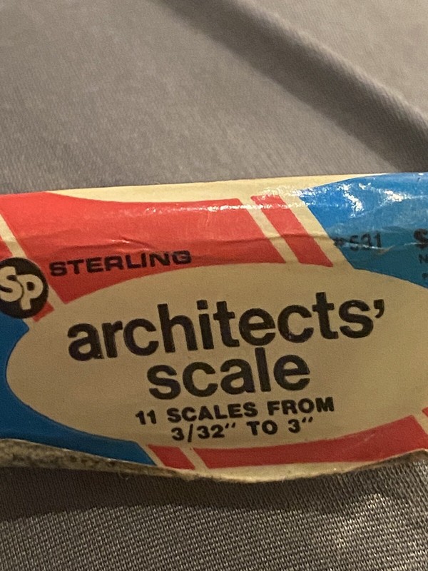 1972 Sterling #531 Architects Plastic Scale Ruler 3/32 to 3” w/ Case 12.5"
