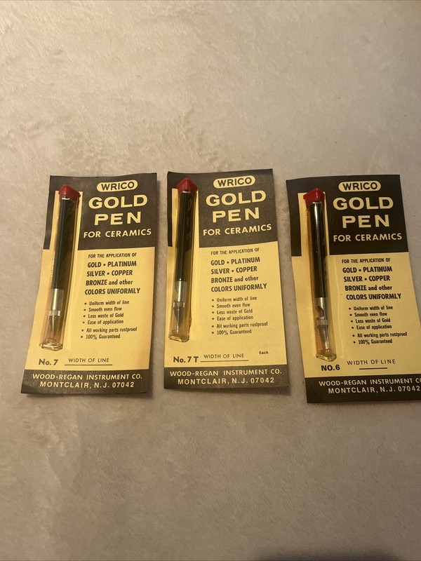 NOS Lot Of 3 Wrico Lettering/Drafting Gold Pens For Ceramics No 6,No 7, No 7T,