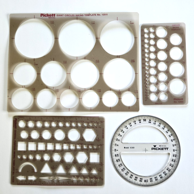 4 Vintage Pickett Inking Drafting Templates General Purpose & Circles
