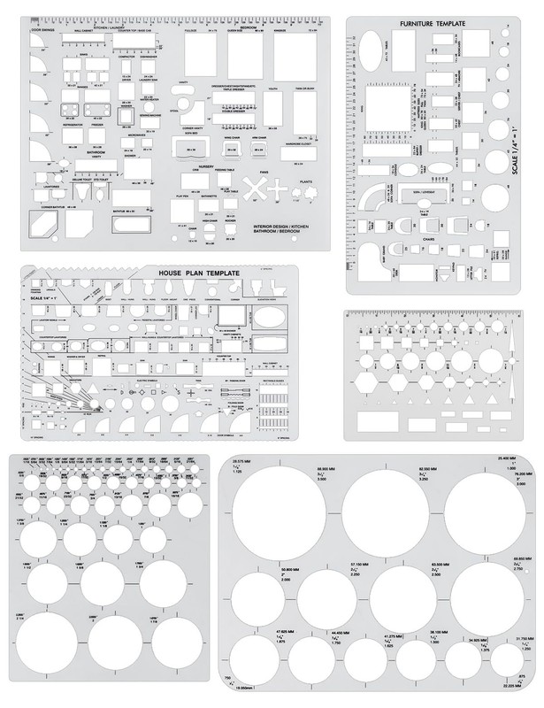 6 Pcs Architectural Templates, Circle Template, House Plan, Interior Design a...