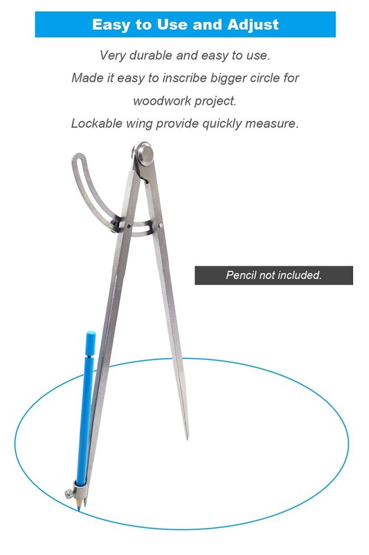 12 inch Professional Woodworking Compass with Pencil Holder Carpenter, Lockable gallery