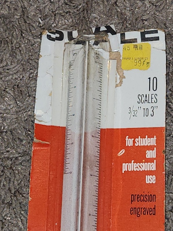 Vtg 1968 Sterling Architect Scale White Plastic Triangular 12" Ruler Cut Package