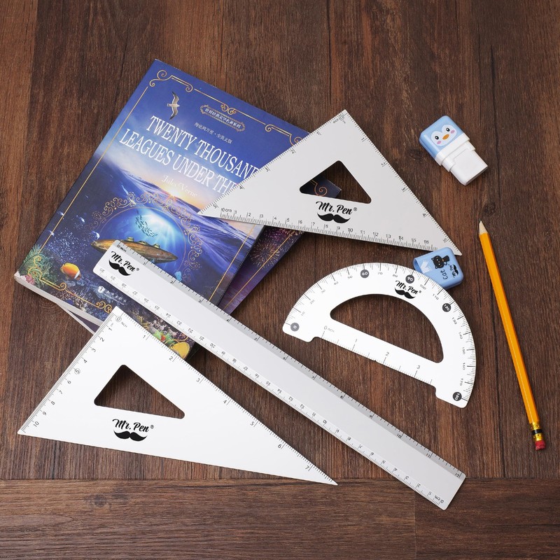 Mr. Pen- Metal Geometry Kit, 4 Pack, 45° & 30°/60° Set Squares, 6" Silver gallery