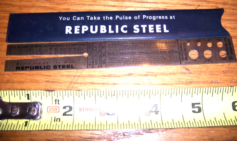 Vintage Republic Steel W + M Standard Steel Wire Gage Ruler w Case / Stainless
