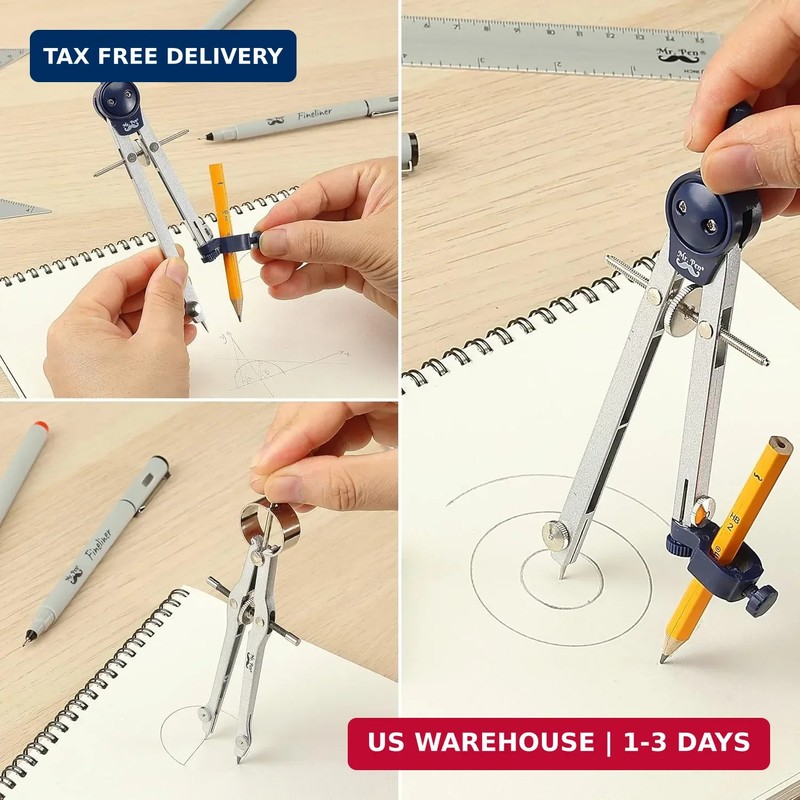 Mr. Pen- Professional Geometry Set, 15 pcs, Drafting Tools with Protractor, Comp gallery
