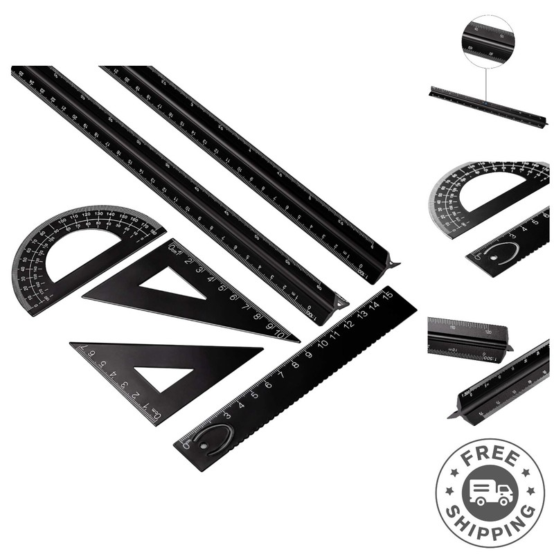 Professional Aluminum 6-Piece Triangular Ruler Set for Engineers and Architects