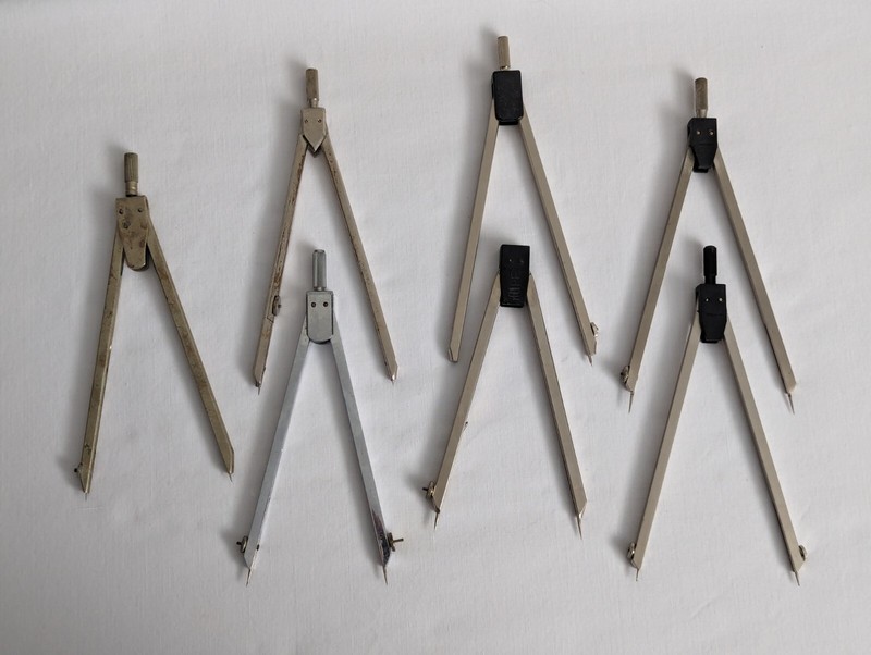 Vintage Drafting Lot of 7 German Drafting Compass ~ Alvin, Lutz, CCC, Charvoz