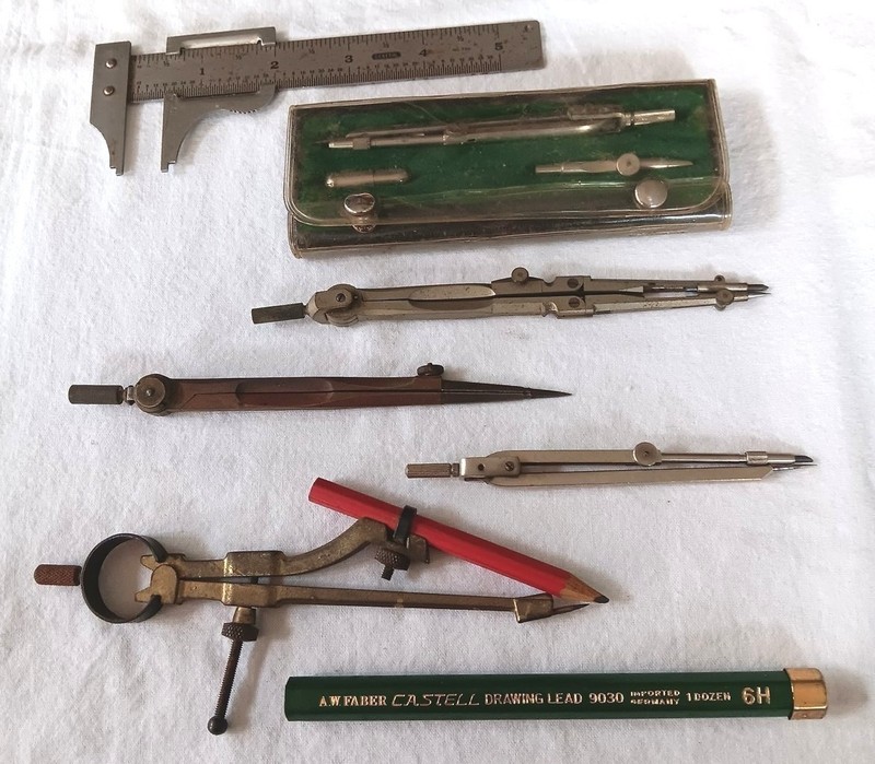 Lot Vtg Calipers Drafting Tools General Slide Caliper Lead & More Germany