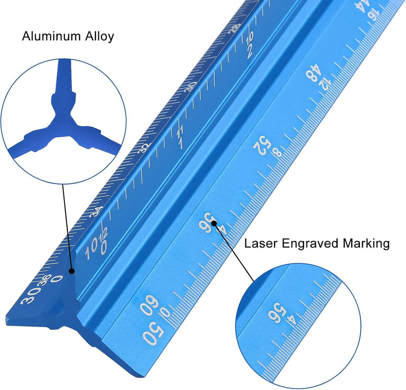 12 Inch Aluminum Engineer Scale Ruler Triangular Drafting Tool Imperial Scales B gallery