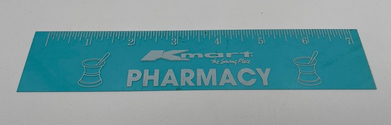 KMART PHARMACY Plastic Advertisement 7″ inch Ruler Collector Blue Green Vintage