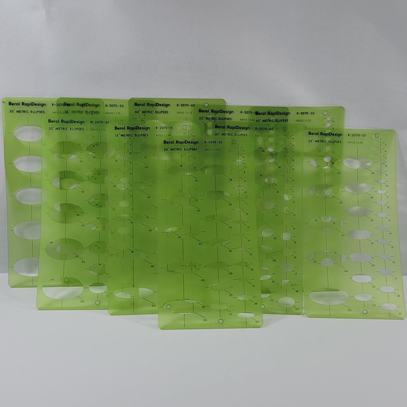 Berol RapiDesign Vintage Drafting Templates Metric Ellipses Lot of 12 USA Made