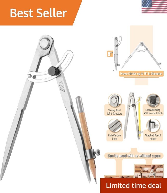 Modern 8-Inch Compass with Pencil Holder for Easy Circle Drawing & Measurement