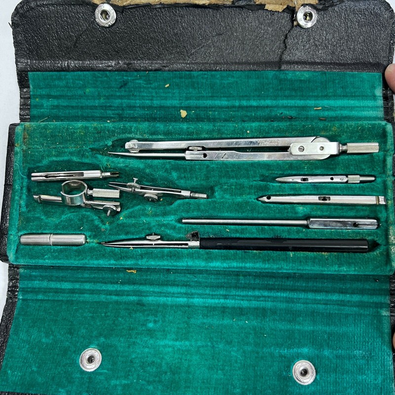 Old Vintage German Tacro Inc Drafting Tool Set w/Felt Lined Case