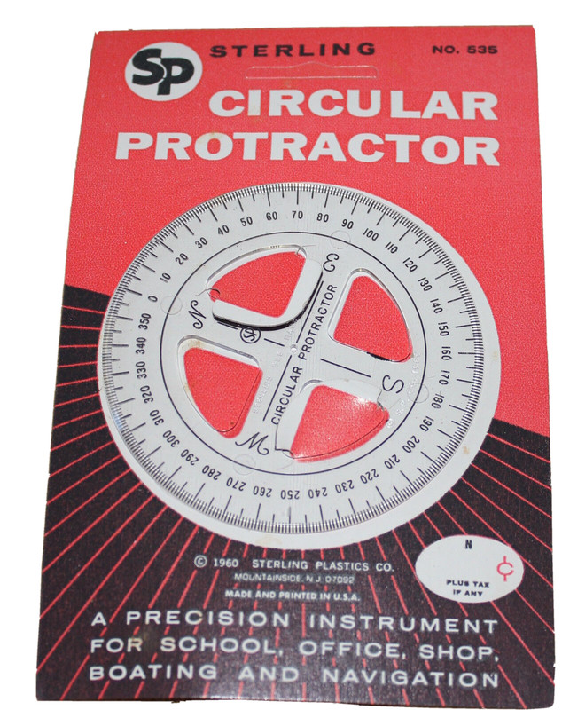 Vintage 1960 Sterling Plastics Circular Protractor Made In USA Unused On Card