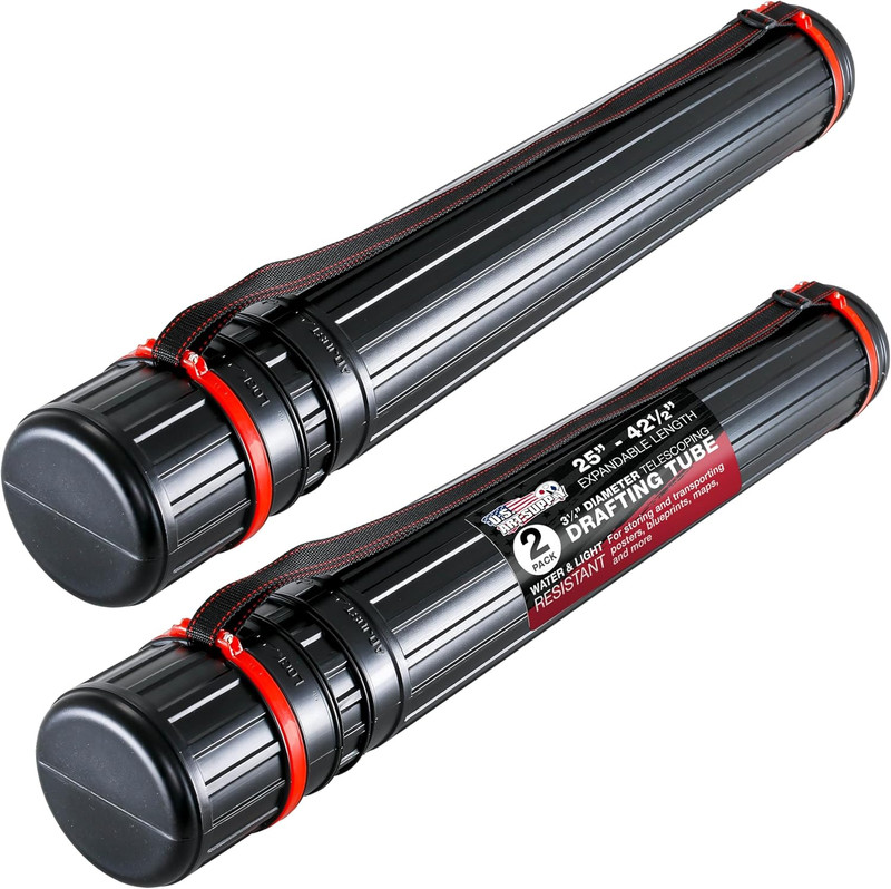 Black Telescoping Drafting Tube (Pack of 2) – 3-1/4″ Outside/2-7/8″ inside Diame