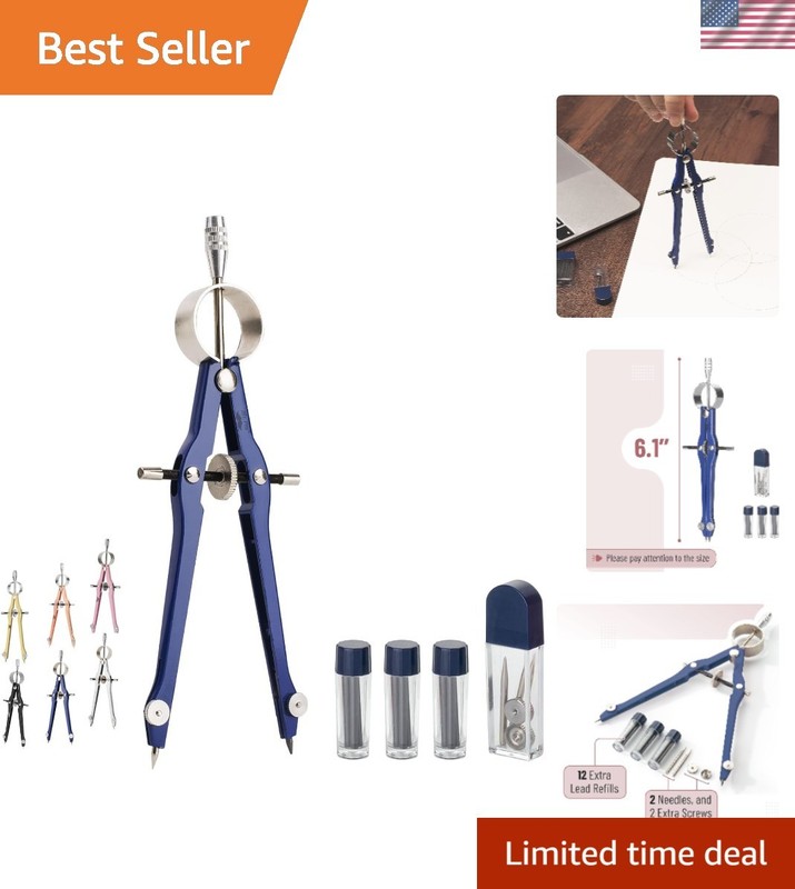 Precision Professional Compass with Lock, Free Lifetime Leads, and Smooth Grip