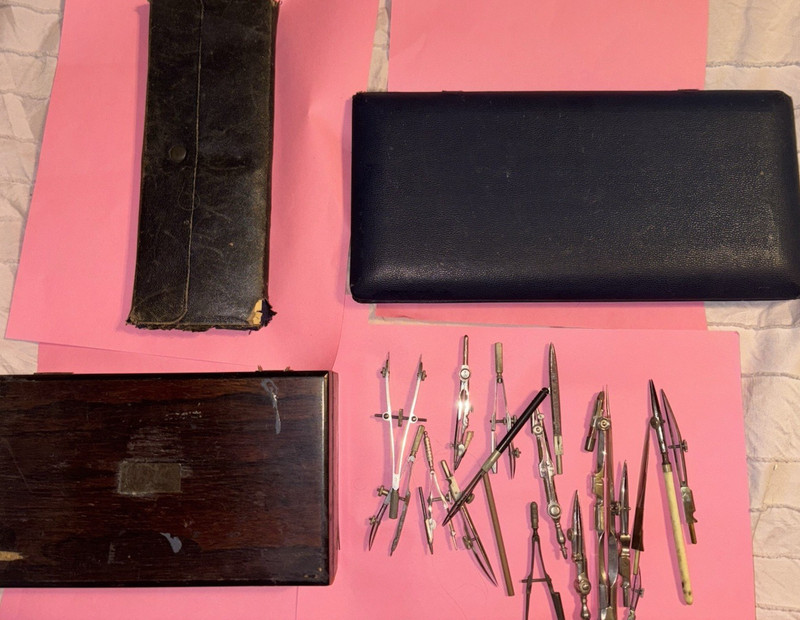 Antique Drafting Tool Sets Made In Germany with Cases misc parts gallery
