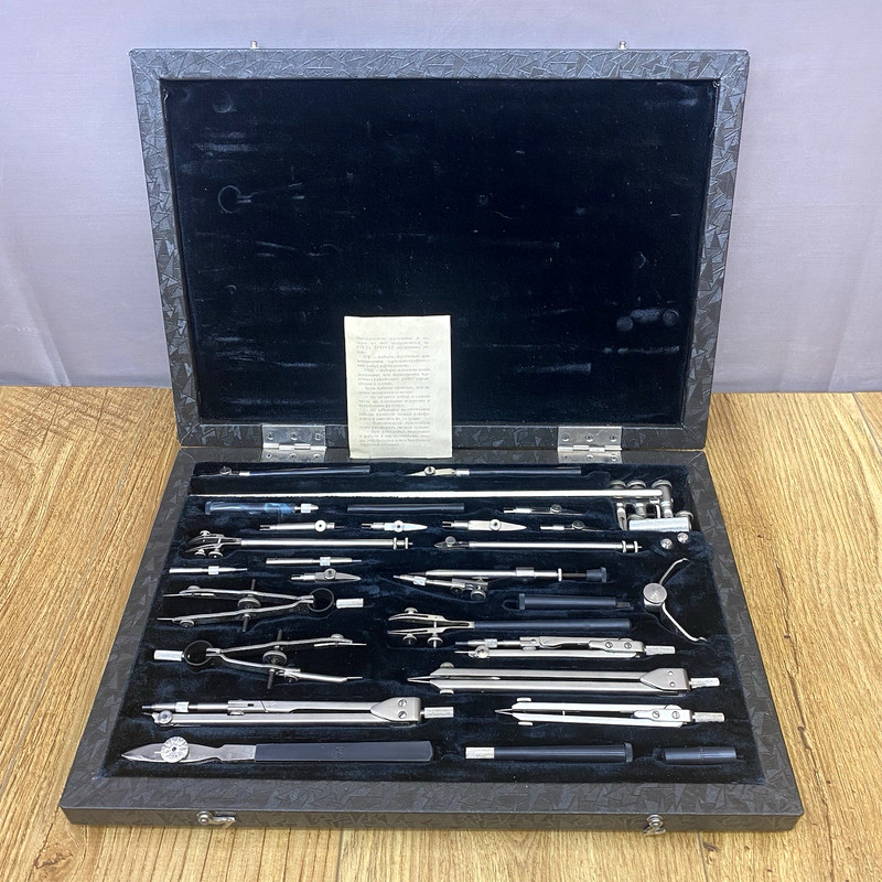 Large Soviet Vintage Set of Drawing Tools GOTOVALNYA MOSCOW NChK-28-1 USSR